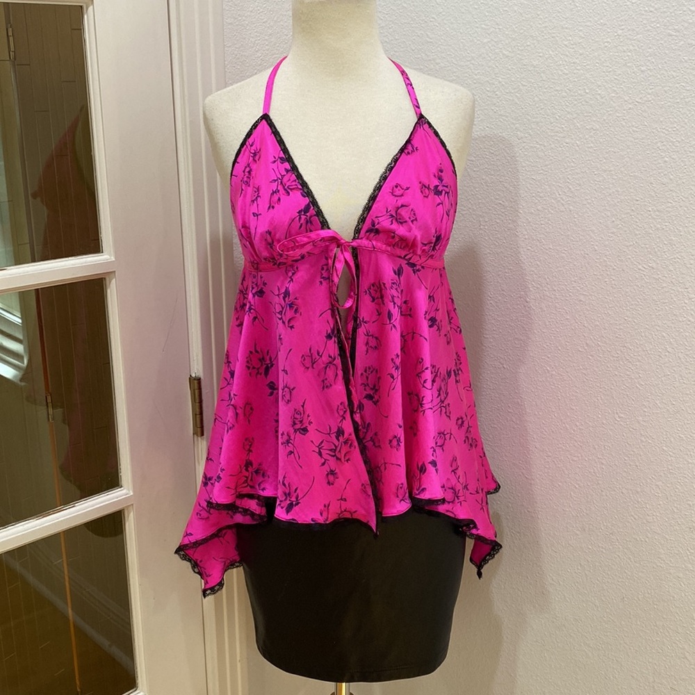 Vintage ULTRA 90s 🖤💗 RARE Ultra Betsey Johnson Hot Pink Silk Top, Size Medium